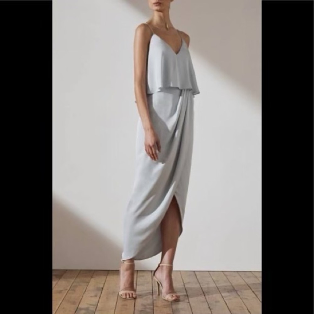 Shona Joy Luxe Cocktail Frill Cloud Blue Dress